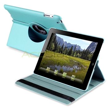 For iPad 2 Aqua Sky Blue 360 Rotating Smart Cover Stand Leather Case 
