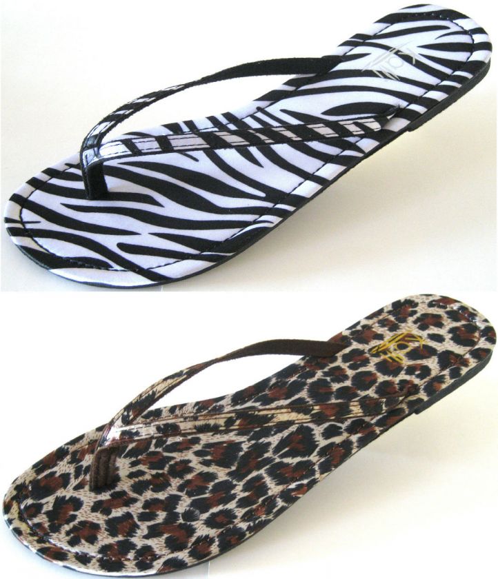 Womens Animal Print Flip Flops Leopard Zebra Flats Shoes Beach Sandals 
