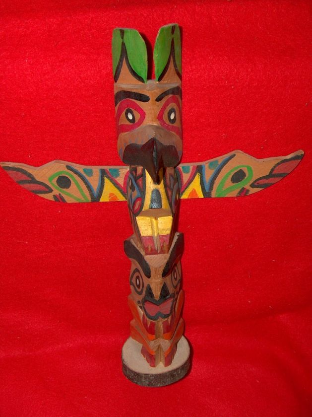 NATIVE AMERICAN Big TOTEM POLE, CHIEF WHITE EAGLE Indian Carved Wood 