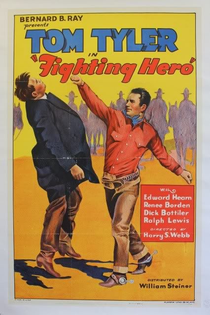 VINTAGE ORIG MOVIE POSTER, TOM TYLER IN FIGHTING HERO  