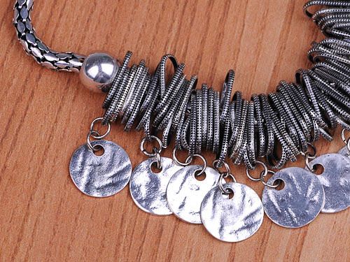 Metal Recycled Blank Coins Ringlets Tribal Inspired Hanging Link Chain 