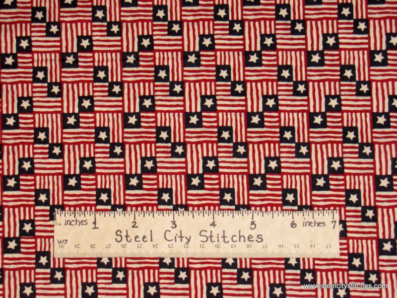 Patriotic American Flag Stars Stripes Fabric 3 PIECES  