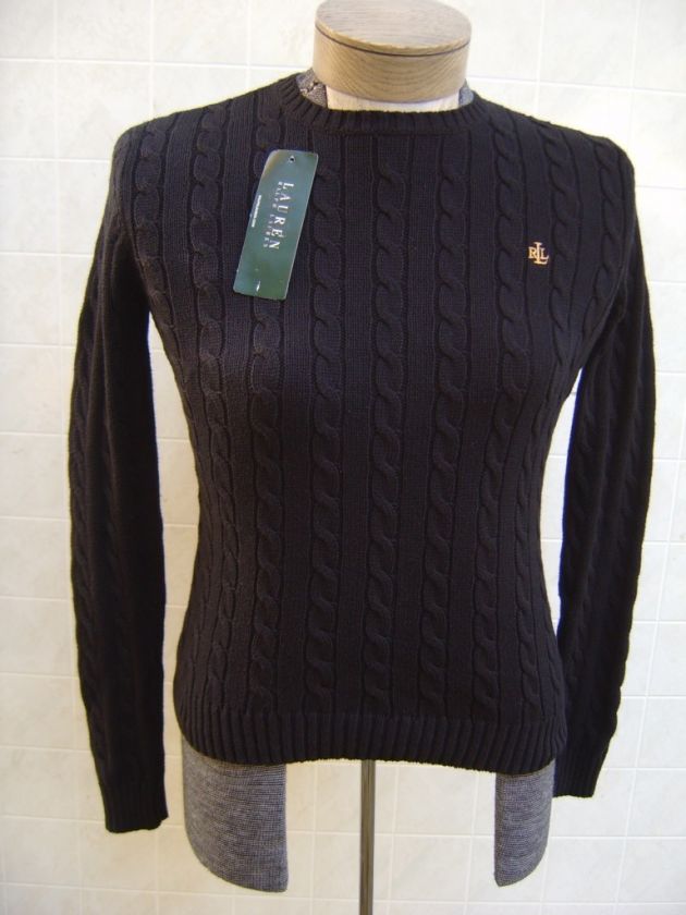 Ralph Lauren Polo Womens M Sweater Shirt Cable Pony Cotton Black 