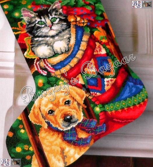 Dimensions HOLIDAY PETS Stocking Cat Dog Needlepoint Christmas Kit 