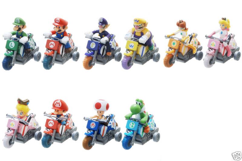 Nintendo Mario Kart Wii Pull back Bike figure set of 10 official 