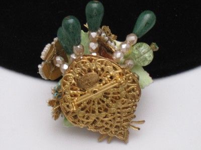 Vintage STANLEY HAGLER N.Y.C. Brooch Pin Rose Floral Crystals Art 