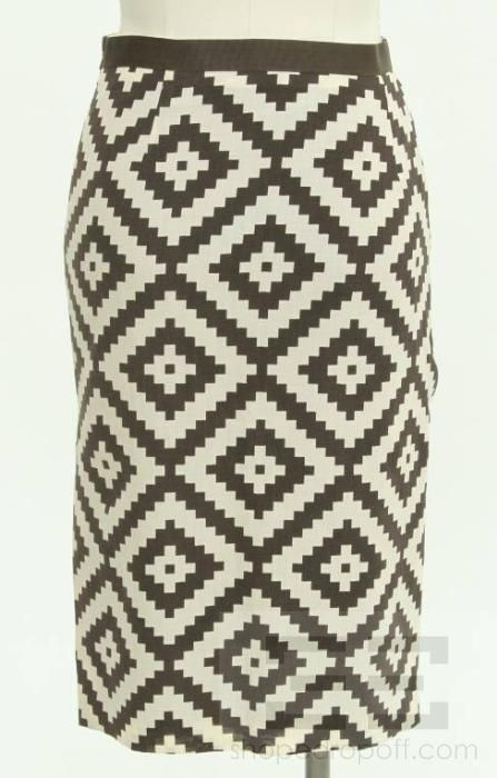 Tory Burch Brown & Beige Ikat Print Side Slit Pencil Skirt Size 2 