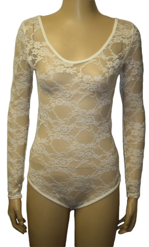 New Ladies Lace Stretch Bodysuit Long Sleeve Womens Floral Body 
