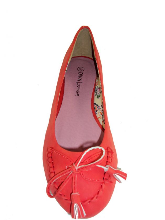 Wild Diva Women Flat Shoes Moccasin Style Coral Suede color Red / Pink 