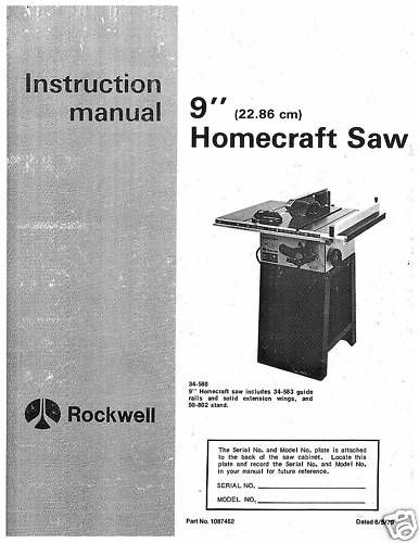 Delta Table Saw Model 34 580 Instruction Manual  