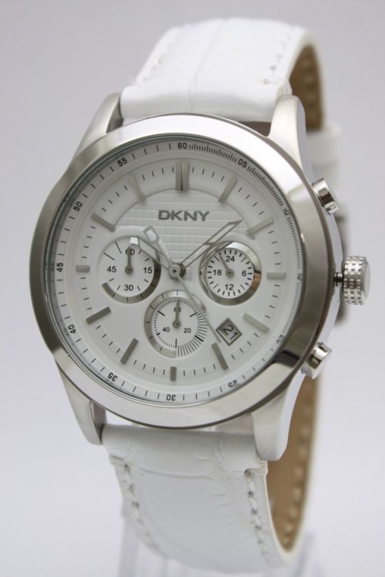 New DKNY Men Chrono White Leather Date Watch NY1439  