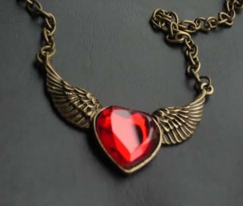 Angel Wing Red Ruby Heart Pendant Fashion Necklace P292  