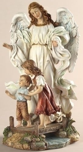 10CLASSIC GUARDIAN ANGEL Children on Bridge Statue New  