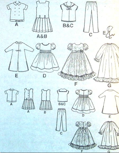 19 girl doll Sewing Pattern Dropwaist Sailor Dress Gown Coat Nitie 